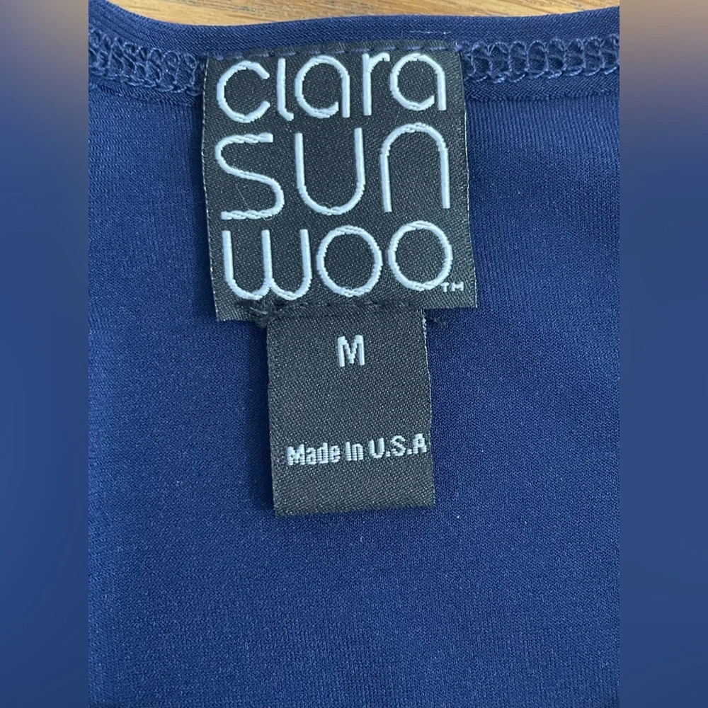 Clara Sun Woo Medium Tunic Top Blouse Blue Artsy Art To Wear 3/4 Sleeve - Picture 8 of 9